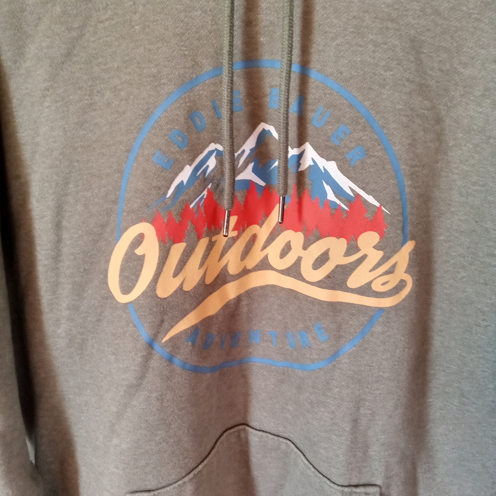 Eddie Bauer Olive Green Outdoors Graphic Print Hoodie Men's Size L - Picture 2 of 10